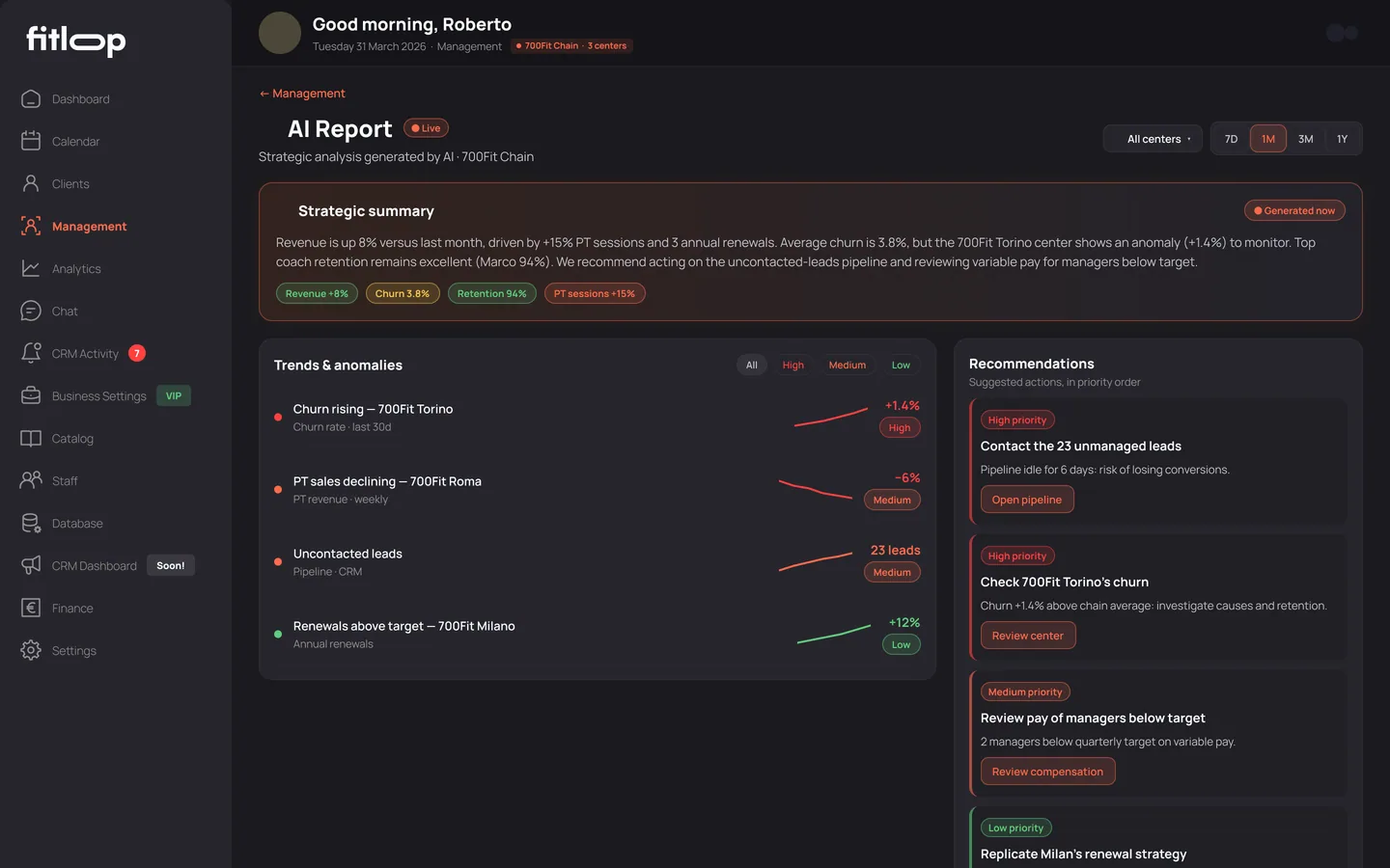 AI report — trends, anomalies, recommendations