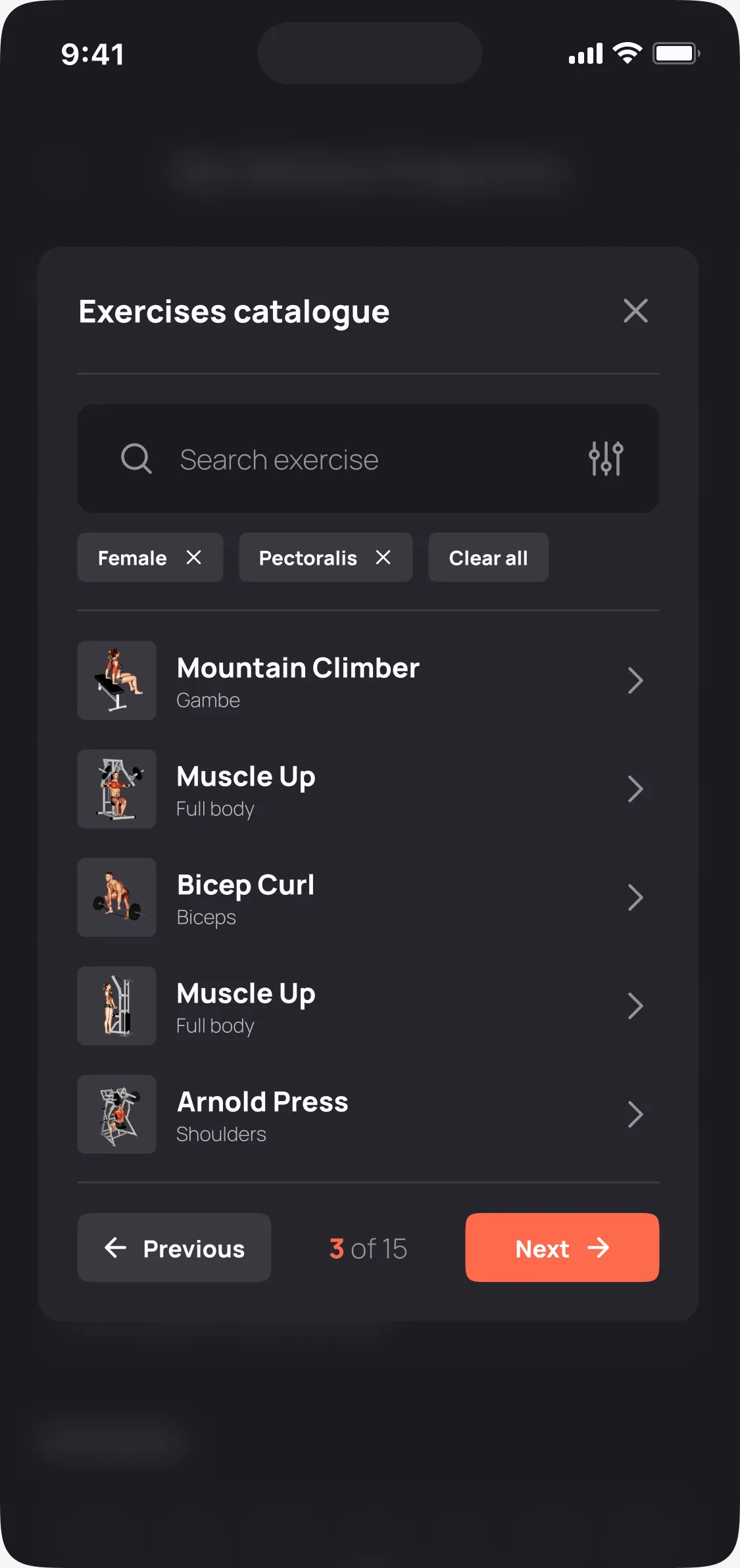 Exercises catalogue on the phone
