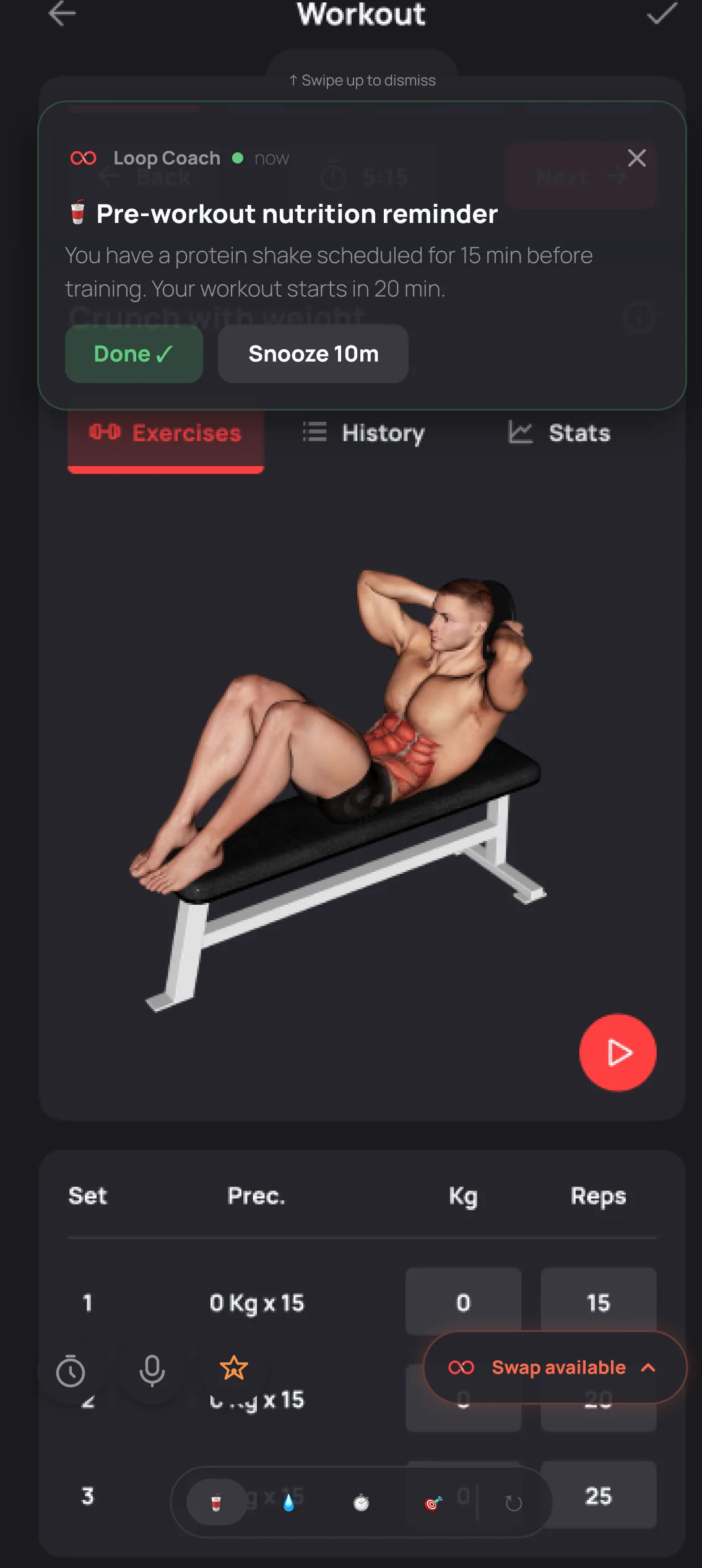 Workout mode with a coach reminder